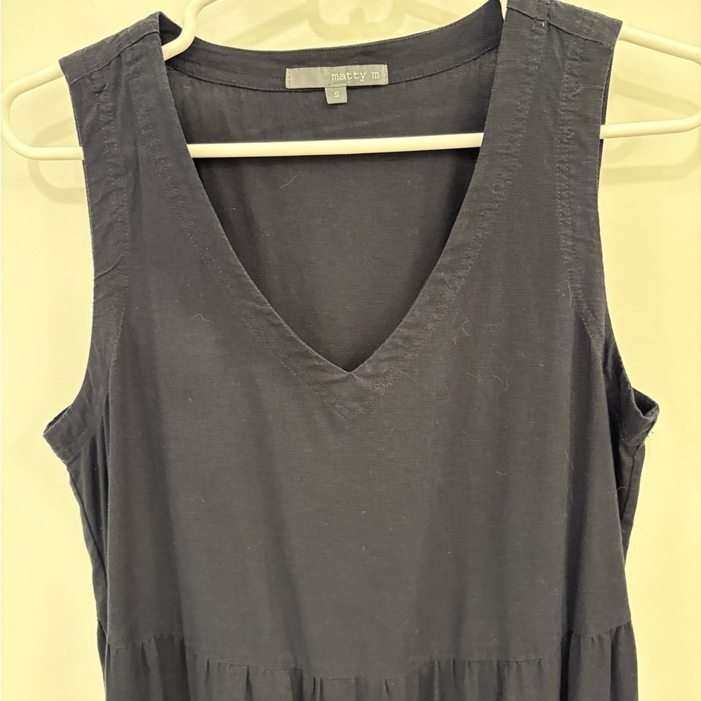 Matty M. Sleeveless Navy Blue Tiered Linen Blend Dress Size Small - Picture 6 of 12